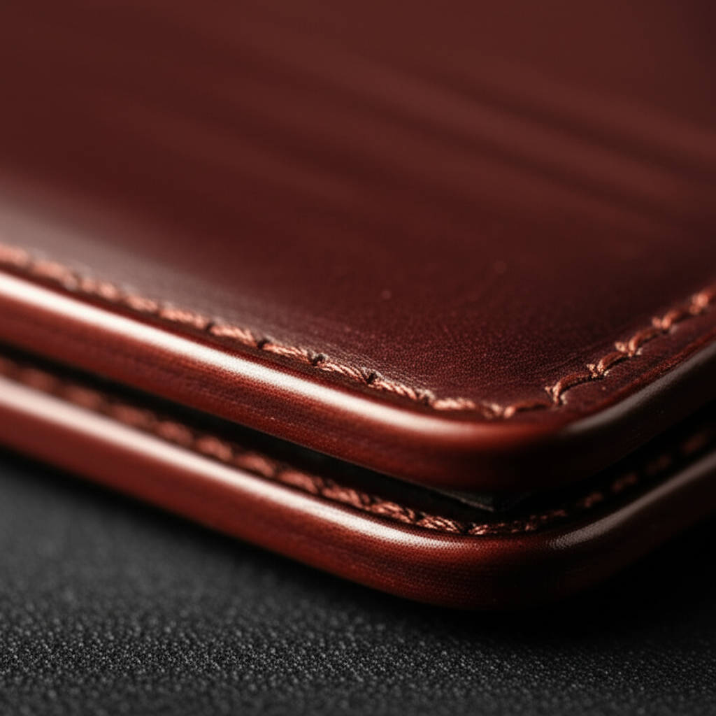 Discreet photo of a bespoke leather good, focusing on craftsmanship.